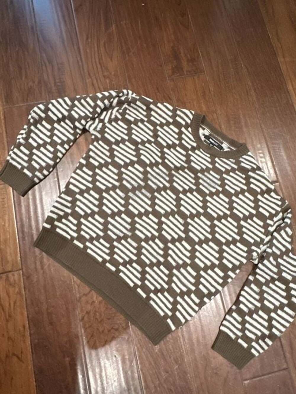 Novamen Brown and White Geometric‎ Pattern Crewneck Sweater